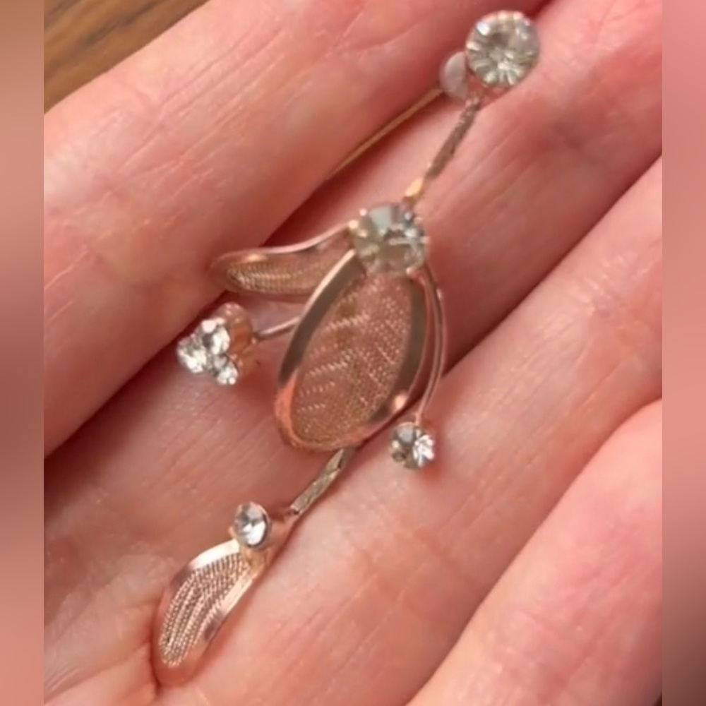 ❤️FAERIECORE ROSE GOLD Rhinestone leaf statement earrings